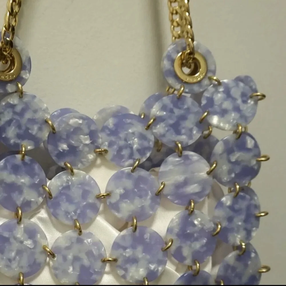 Sandro Pastille Marbled Resin Chainmail Shoulder Bag Gold Lilac Purple NWT